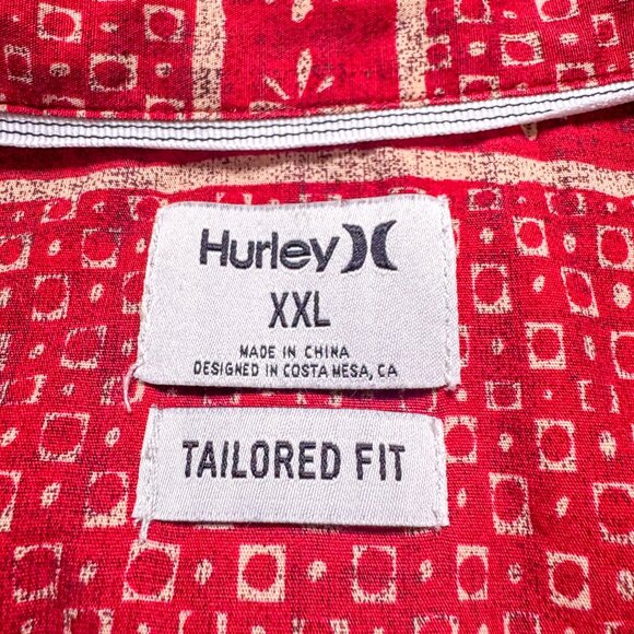 Hurley Shirt Mens XXL Red Floral Tropical Hawaiian Camp Casual Outdoor Preppy - Picture 8 of 12